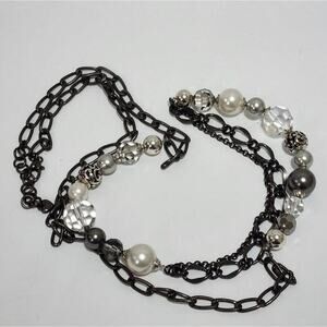 Brighton Contempo Chic gunmetal Chain Necklace with Pearl Crystal, Silver‎ Beads